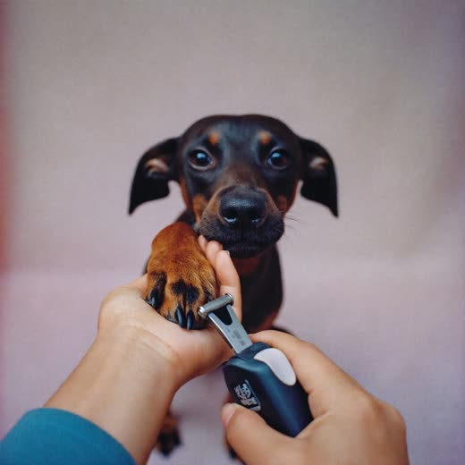 A dog's paw held for a nail trim